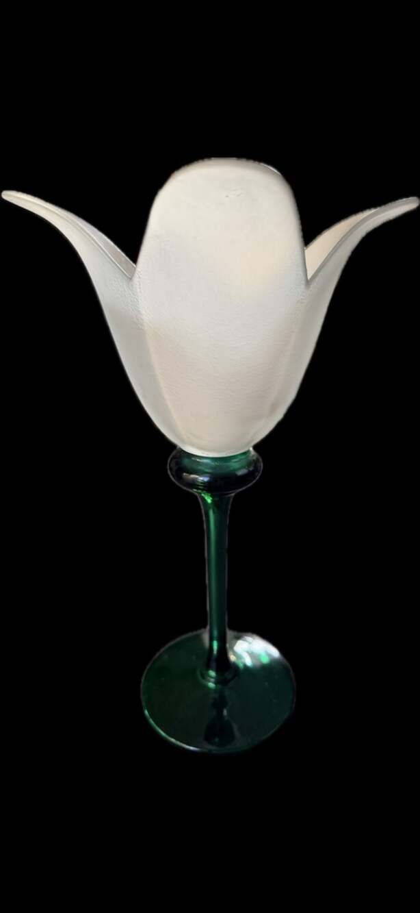 Vintage Studio Nova Long Stem Green and Frosted White Handmade Tulip Glass
